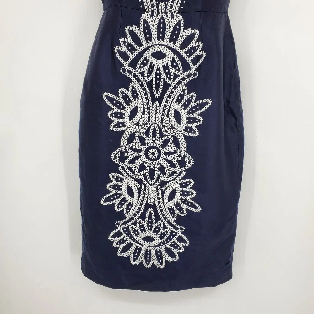 Tory Burch Navy‎ Lily Preppy Silk Quiet Luxury Fit & Flare Square Neck Dress 0